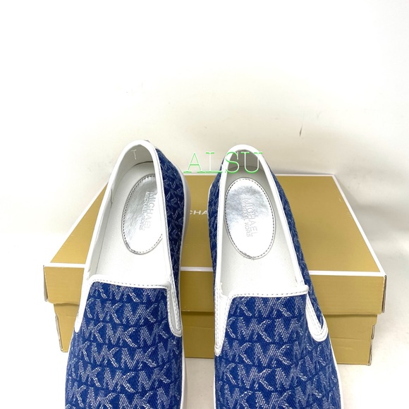 SANTA’S DEAL 🎄 Michael Kors Platform Teddi Slip On Jacquard Blue Women Size 7.5 - Picture 8 of 11